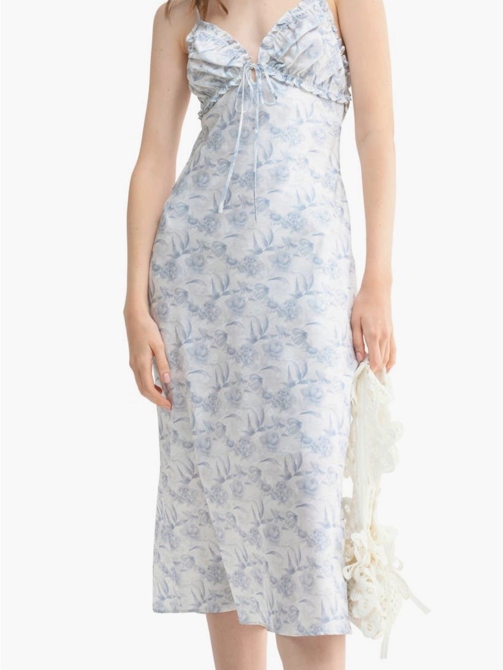 Lush light blue floral midi dress open back details